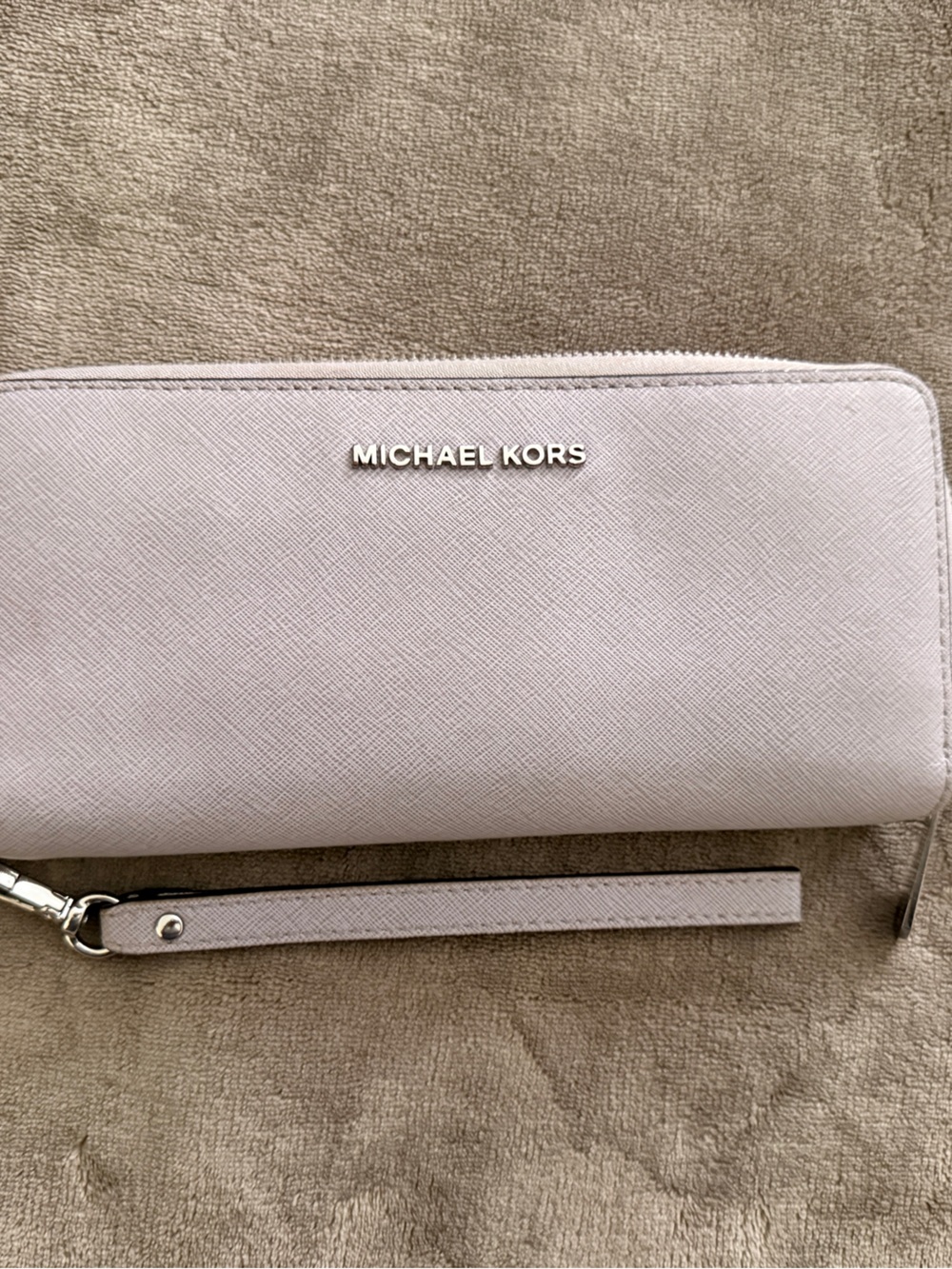 Michael Kors Zip-Around Saffiano Wallet in Lilac with Silver Hardware